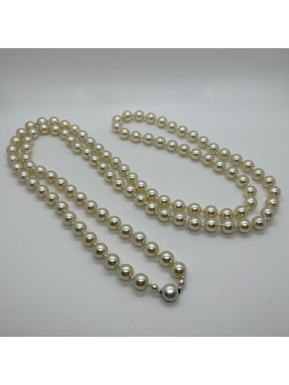 Vintage 58" Faux Pearl Rope Necklace Opera Flapper Long Strand Acrylic Hong Kong